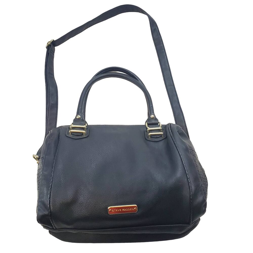 Steve Madden Purse Women Black/Gold Hardware Medium 12" Crossbody Bag & Handles